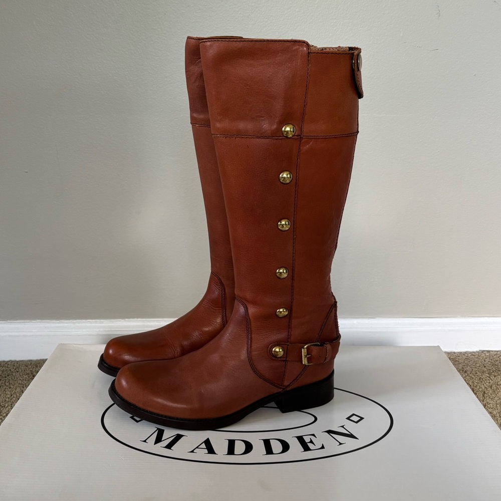 Steve Madden Olster Women's Brown Snap Button Leather Boots